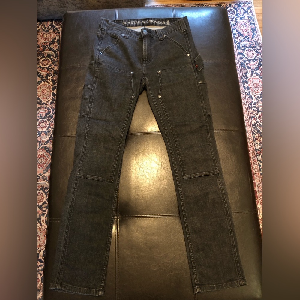 DOVETAIL WORKWEAR Maven Slim Pant Heathered Black Denim Sz 8x32 EUC!